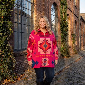 Native Indian American Pink Aztec Design Traditional Borg Fleece Collar Zipper Coat (plus Size) - Etsy Canada