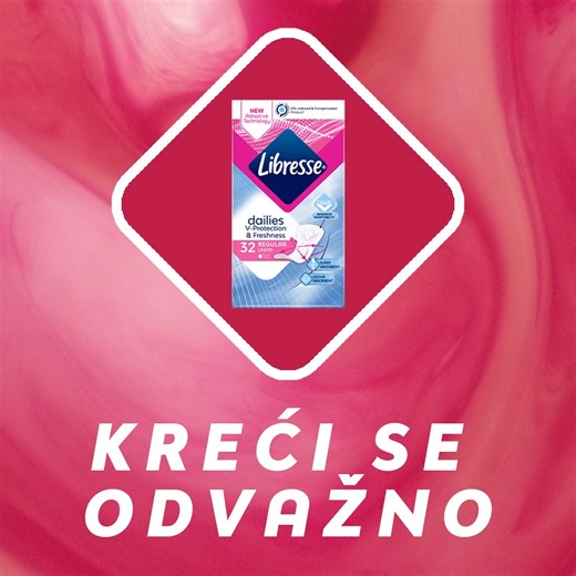 13K views · 40 reactions | Oseti samopouzdanje u svakom pokretu uz nove Dailies V-Protection & Freshness dnevne uloške sa Cour-V adaptivnom tehnologijom koja se prilagođava tvom telu i upija neprijatne mirise. Kreći se odvažno uz Libresse!  Saznaj više na libresse.rs #LibresseSrbija #ŽiviOdvažno | Libresse | Facebook