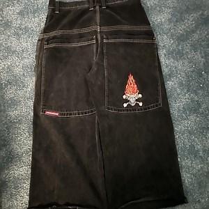 Vtg GRAIL 90s JNCO JEANS Flaming Crossbones / Cbones... | Depop
