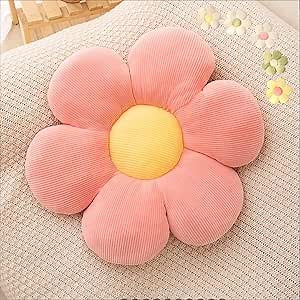 LEHU Flower Pillow, Flower Shaped Seating Cushion -Cute Daisy Pillow for Girls Tweens Room Decor Flowe Floor Pillow for Reading and Lounging Comfy (Pink petals-15'')