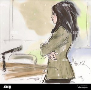 A sketch of Britney Spears in court today. Spears attended a hearing with her father for her ongoing conservatorship case. The judge in the case wanted to see Brit face-to-face for a progress review after her father took legal control of her affairs following her reported mental breakdown two years ago. During the hearing, the pop star's lawyers also sought permission (which was granted) from the court to auction off her 2008 MTV Video Music Awards dress to help raise money for Haiti earthquake 
