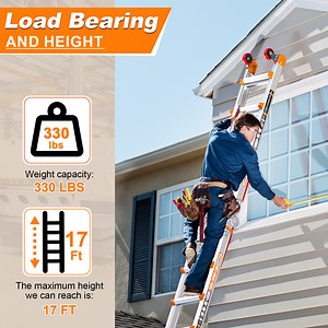 14FT Telescoping A-Frame Ladder with Wheels & Stabilizer Bar, 330lb Capacity Multi-Position Folding Ladder for Stairs, Roof, Home & Outdoor Use - Walmart.com