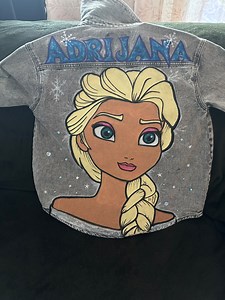 Elsa “Frozen” Denim Jacket Painted and decorated by hand.
