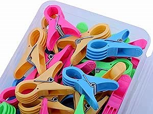 WEWEL Plastic Laundry Clothespins for Hanging Clothes 36-Pack Cloth Pins Indoor Outdoor Heavy Duty Multipurpose Laundry Cloth Pegs for Drying Clothes, with Storage Box, Multicolor