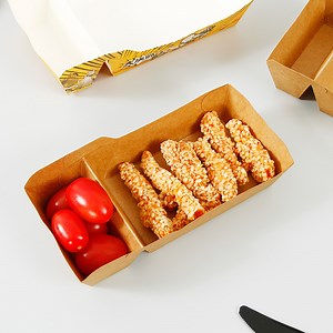 [Hot Item] Customized Disposable Recycle Brown Kraft Paper Food Lunch Packaging Box with Compartment Pet Lid