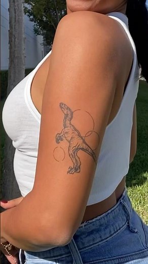 This tattoo is called Ancient Hunter 🦖☄️🌋 #inkbox #tattoo #bodyart #temporarytattoo