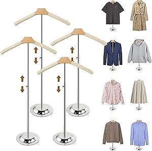 Adjustable Shirt Display Stand 4Pcs , 20-35 Inch Height Tshirt Display Stand for Vendors, T Shirt Mannequin Display Shirts, Jacket, Coat at Clothing Vendor Events, Trade Fairs, Trade Shows(White)