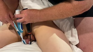 Ticklish Cock tickled with 3 toothbrushes