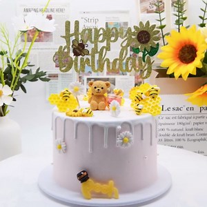 Knana 63Pcs Bee Cake Topper - Bee Cake Decorations with Honeycomb Sunflower Cake Decorations for Baby Shower Birthday Supplies