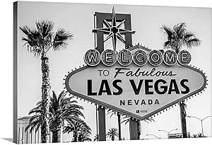 CANVAS ON DEMAND Welcome to Fabulous Las Vegas Nevada Canvas Wall Art Print by Circle Capture, Home Decor, Black and White, United States Artwork,60" x40in