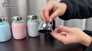 Simcat Mini Stainless Steel Water Bottle with Carry Handle, 8.8oz Small Vacuum Insulated Water Bottle with Leak Proof Lid, Hot and Cold Stainless Steel Thermos for Women Girls Kids (Black)