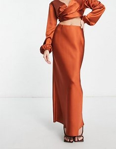ASOS DESIGN satin bias maxi skirt in rust (part of a set)  | ASOS
