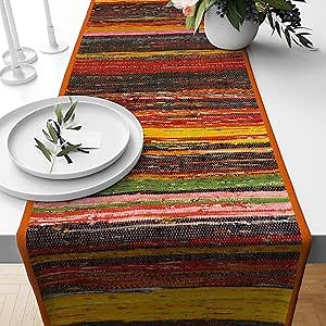 Trade Star Handloomed Bedside Runner Reversible Table Runner Table Placemat Premium Quality Highly Durable Decorative Upcycled Fabric Rug Runner (Orange)
