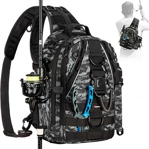 [Hot Item] Fishing Tackle Backpack with Rod Gear Holder Lightweight Outdoor Water-Resistant Fishing Shoulder Storage Bag