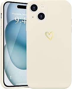 for iPhone 15 Case Cute Heart Pattern Soft Shockproof Protective Silicone Phone Case for Women Girls, Beige