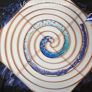 Triple spiral acrylic pour using a 3D printed guide. Ocean colors and a beautiful finish. Get your guide in our online store. | Pour Away Fluid Arts
