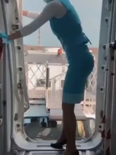 Pobeda Airlines flight attendant slams cabin door — caught on camera