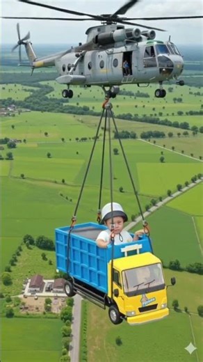 Child in truck lifted by helicopter 😂🔥 #funny #helicopter #army