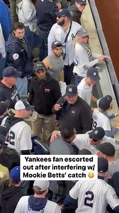 Yankees fans escorted out of World Series Game 4 after trying to rob Mookie Betts of his catch and his arm.Insane stuff…. Via Navy Yard Nats on X #losangeles #dodgers #WorldSeries | Dodgers Nation