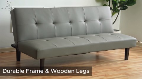 Naomi Home Button Tufted Futon Sofa Bed, Espresso Faux Leather, 3-Position Convertible, Space-Saving, 66.1" W