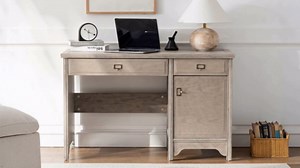 Chogori 47" Solid Wood Executive Desk, Farmhouse Office Computer Desk with 2 Drawers & Storage Cabinet, Wooden Writing Table for Home Office Study Bedroom (Gray)