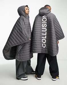 COLLUSION Unisex oversized branded quilted poncho in grey | ASOS
