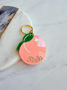 Custom Name Peach Acrylic Pet Tag: Custom Fruit Dog Collar Charm - Etsy