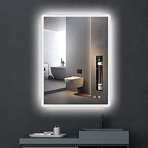 LED Bathroom Mirror, 24x32 Inch Wall Mount Lighted Mirror, Gradient Front and Backlight, Dimmable LED Vanity Mirror Hanging Horizontally/Vertically, Anti-Fog for Bathroom Shower