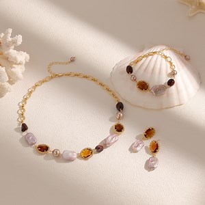 Lavender Pearl & Smoky Quartz Jewelry Set: 18K Gold-plated Bridal Jewelry - Etsy