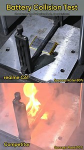 Experience top-tier battery safety with the realme C61! Our rigorous Battery Collision Test proves superior durability, with over 80% success rate compared to competitors. Stay powered, stay safe! #realmeC61 #realmeCseries | realme