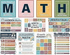 Decorably 20 Boho Spanish Math Posters for Classroom, 11x17in Matte-Laminated Educational Math Posters in Spanish - Classroom, School Hallways, Bulletin Boards, Education Centers, Home Study Room