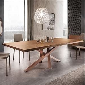 KWOKING Pine Solid Wood Top Dining Table Modern | Contemporary Pedestal Metallic Base Rectangle Table for Home Natural 55" L x 27.5" W x 29.5" H