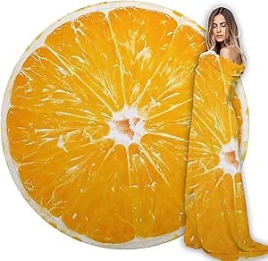 ARESD Food Throw Blanket Orange, Realistic Funny Orange Blanket for Adults and Kids, Ronud Novelty Fruits Printed Blanket for Couch,Sofa,Bed, Fun Comfy Cozy Gifts for Boys,Girls 71 Inches