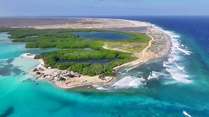 Aerial Landscape of Caribbean Skyline in Kralendijk Bonaire in Netherlands Antilles . Beauty Cinematic.