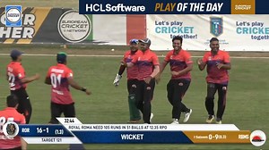 HCLSoftware Play of the Day Rebound catch snaffled by Rifat Janal🤩 #EuropeanCricket #EuropeanCricketSeries #StrongerTogether #HCLSoftware #PlayoftheDay | European Cricket