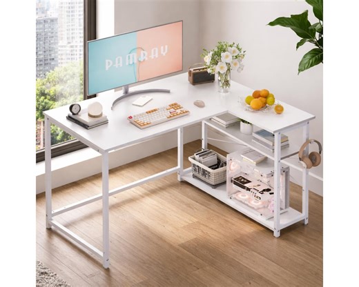 Small L-shaped Desk With Reversible Shelves – 43 Inch White Corner Computer Desk - Etsy