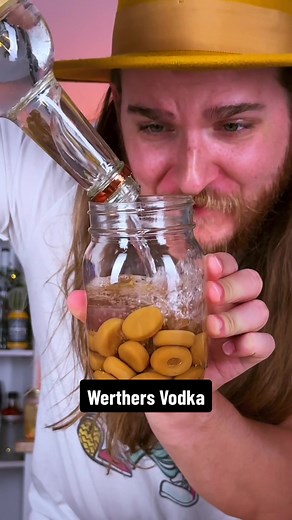 I left Werther’s Caramel in Vodka for a week #dokaryan #werthers #werthersoriginal #recipe #vodka #bartending #fyp