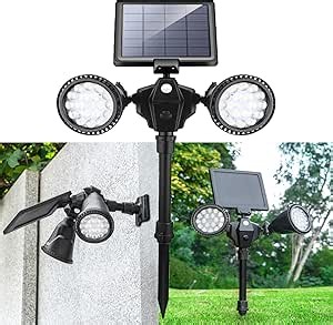 Solar Outdoor Spotlights, 1400-Lumens Bright 36 LED Motion Sensor Spot Lights Waterproof Double Head Security Light Wall Lights Landscape Light for Patio Deck Yard Garden Driveway Lighting