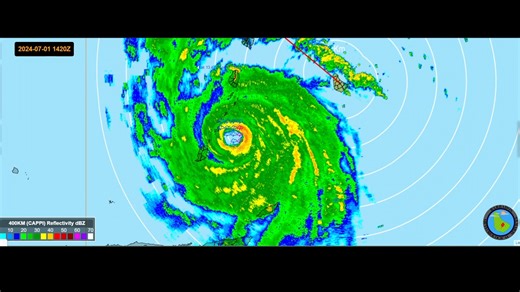 Radar of extremely dangerous #Beryl making landfall as a Major Category 4 hurricane. Maximum sustained winds of 140 mph are found within Beryl. | WeatherBug