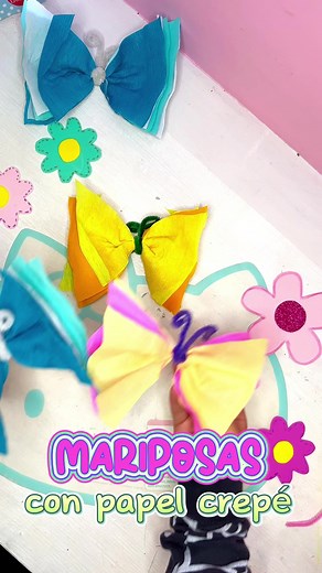 Mariposas con papel crepé 🩷 #manualidades #ideas #Marzo #mariposas #preescolar #ideas | 𝓛𝓪 𝓜𝓲𝓼𝓼 𝓚𝓪𝔀𝓪𝓲𝓲