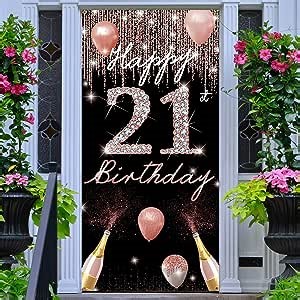 21st Birthday Decor - Rose Gold Door Banner, Party Yard Sign & Photo Booth Props - Fabric, Sturdy