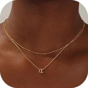 Turandoss 14K Gold Plated Layered Initial Dainty Choker Pendant Necklaces for Women Teen Girls Letter A-Z Jewelry Trendy Personalized Birthday Gifts for Women Girls Kids