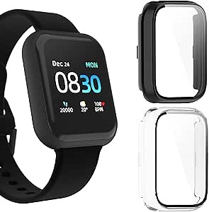 Compatible for iTouch Air 3 44mm Case, Lamshaw Hard PC Case with Screen Protector Compatible for iTouch Air 3 44mm Smartwatch (2 Pack-Clear+Black)