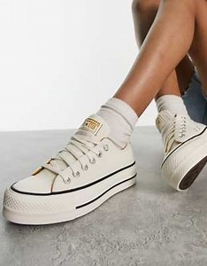Converse - Chuck Taylor All Star Lift Ox - Baskets à plateforme en denim - Blanc cassé | ASOS