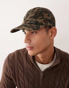 Polo Ralph Lauren icon logo outdoorsman camo print twill baseball cap in dark green | ASOS