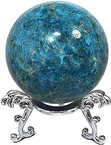 Natural Blue Apatite Stone Sphere Crystal Reiki Healing Ball Specimen + Pedestal
