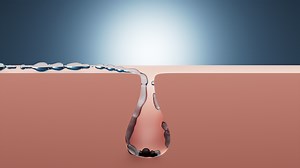 3D Animation cleansing foam absorbing dirty skin. Water deep cleaning, skin care cosmetics solution concept, 3D rendering