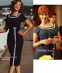 LOLA - Mad Men Inspired Pencil Dress Contrast Trim Bow - Etsy