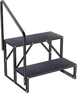 Hot Tub Steps, RV Steps with Handrail,Outdoor Spa 2 Step Ladder with Anti-Slip Function,Portable Stairs for 5th Wheel RV,Camper Steps,Porch,Motor Home (2step 1pcs)