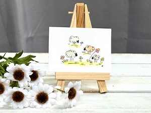 Mini Watercolor Sheep Painting | Whimsical Art | 2.5x3.5 | Miniature Art | Sheep Watercolor - Etsy